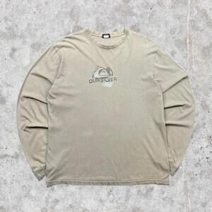 2000's Faded Khaki Quiksilver Graphic Long Sleeve Shirt